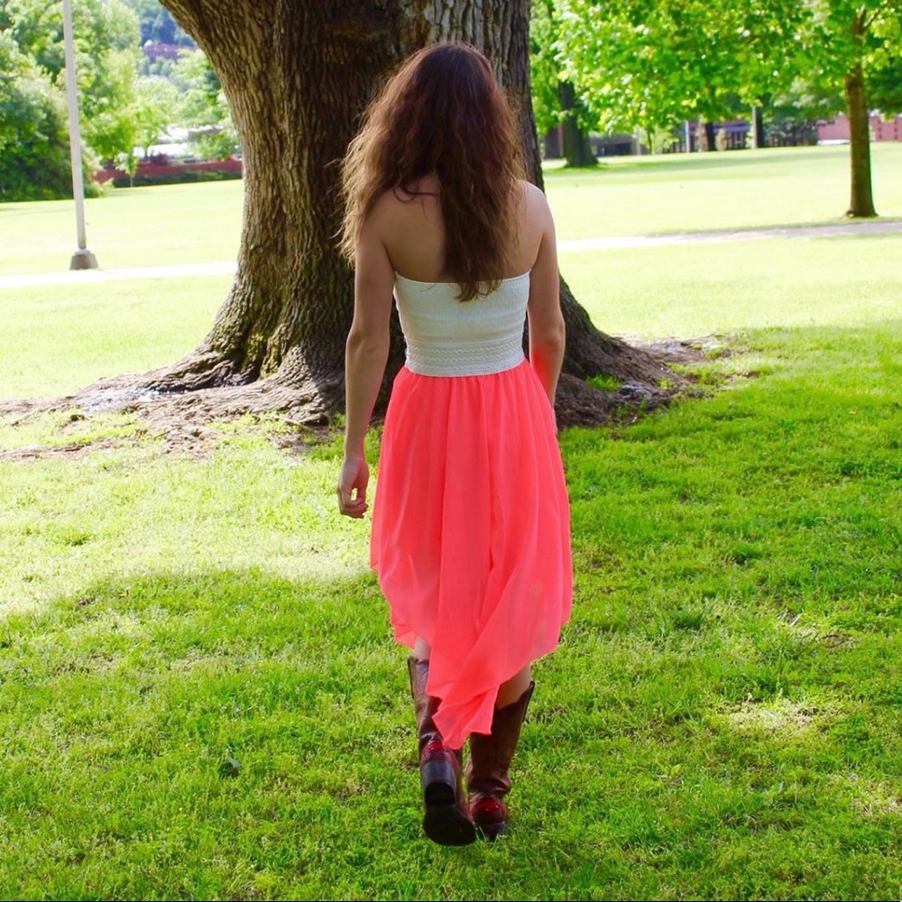 Bright Pink and White Strapless Dress